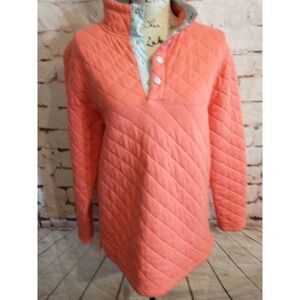Preptec Lauren James Orange Coral 1/4 Snap Button Quilted Pullover Medium